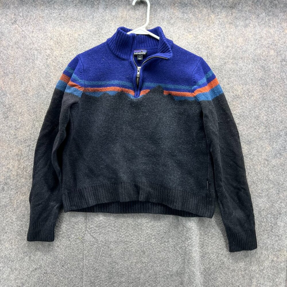 Patagonia Sweater Women Large Blue Pullover Half Zip Merino Wool 2016 Winter